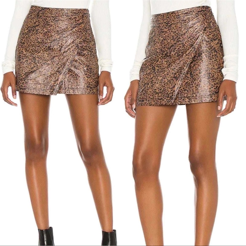 NWT Free People Faux Leather Leopard Skirt, Size 2